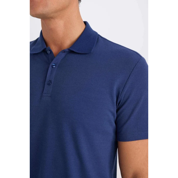 Defacto M6609 İndigo Slim Fit Dar Kesim Basic Düz Kısa Kollu Polo Tişört