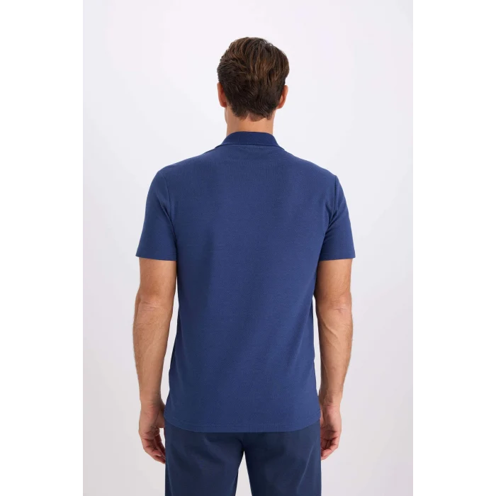Defacto M6609 İndigo Slim Fit Dar Kesim Basic Düz Kısa Kollu Polo Tişört