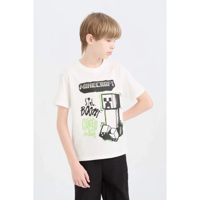 Defacto E3096 Beyaz Erkek Çocuk Bisiklet Yaka Kısa Kollu Tişört