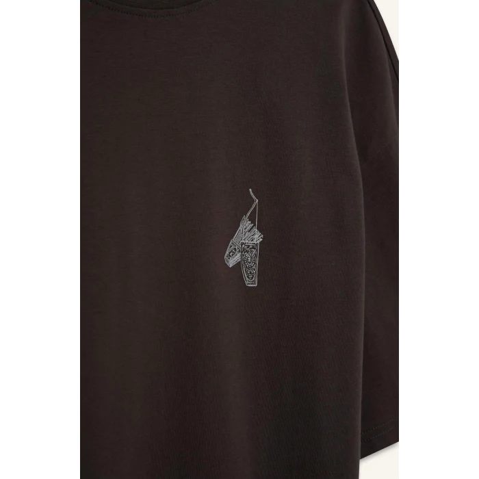 Defacto D5511 Antrasit Boxy Fit Bisiklet Yaka Sırt Baskılı Kısa Kollu Tişört