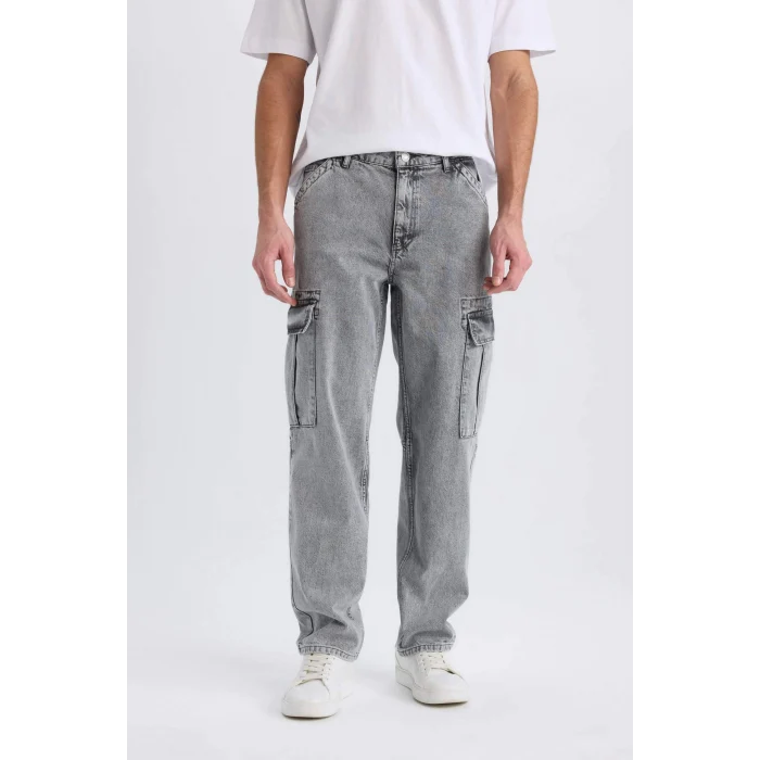 Defacto D7263 Gri Relax Fit Rahat Kesim Kargo Cepli Geniş Paça Jean Pantolon