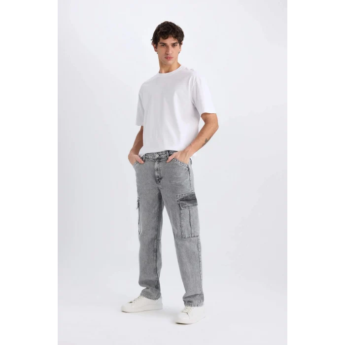Defacto D7263 Gri Relax Fit Rahat Kesim Kargo Cepli Geniş Paça Jean Pantolon