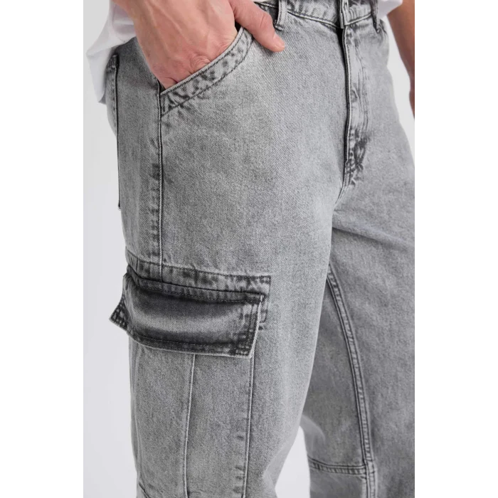 Defacto D7263 Gri Relax Fit Rahat Kesim Kargo Cepli Geniş Paça Jean Pantolon