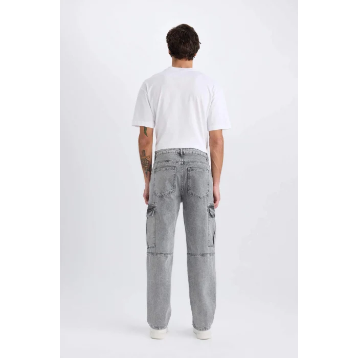 Defacto D7263 Gri Relax Fit Rahat Kesim Kargo Cepli Geniş Paça Jean Pantolon