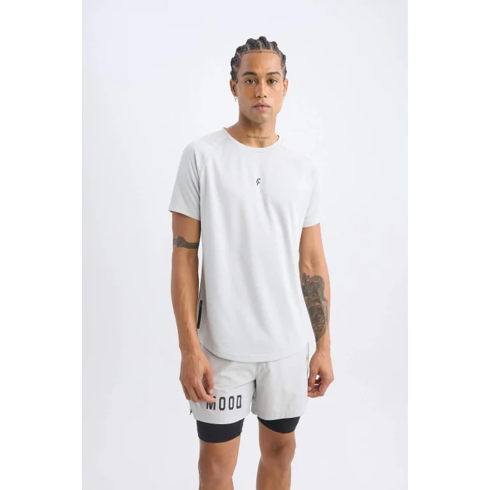 Defacto V2887 Gri DeFactoFit Slim Fit Dar Kesim Bisiklet Yaka Baskılı Sporcu Kısa Kollu Tişört