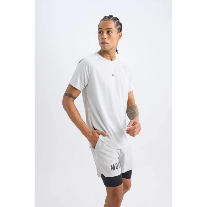 Defacto V2887 Gri DeFactoFit Slim Fit Dar Kesim Bisiklet Yaka Baskılı Sporcu Kısa Kollu Tişört