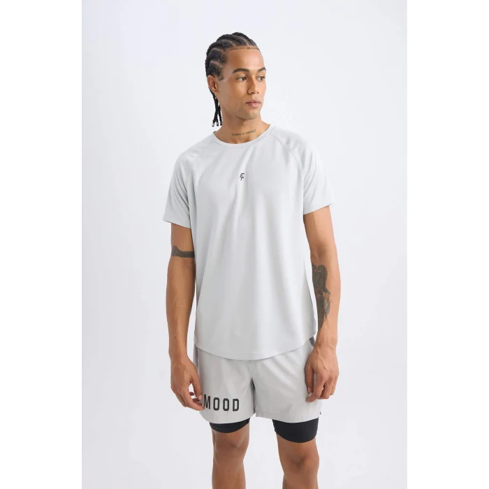 Defacto V2887 Gri DeFactoFit Slim Fit Dar Kesim Bisiklet Yaka Baskılı Sporcu Kısa Kollu Tişört
