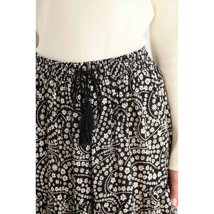 Defacto B5570 Siyah Esnek Belli Desenli Kiloş Maxi Etek