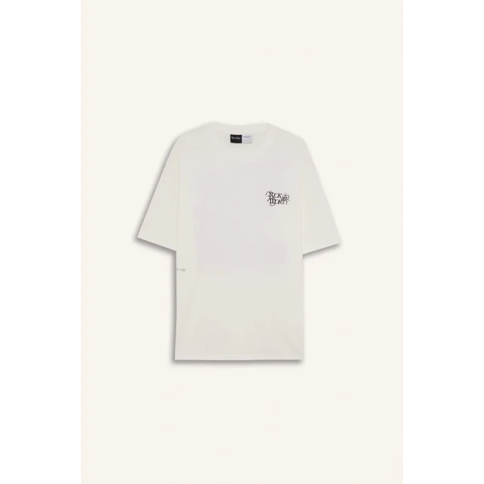 Defacto D5466 Ekru Rick and Morty Boxy Fit Bisiklet Yaka Sırt Baskılı Kısa Kollu Tişört