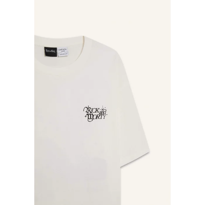 Defacto D5466 Ekru Rick and Morty Boxy Fit Bisiklet Yaka Sırt Baskılı Kısa Kollu Tişört
