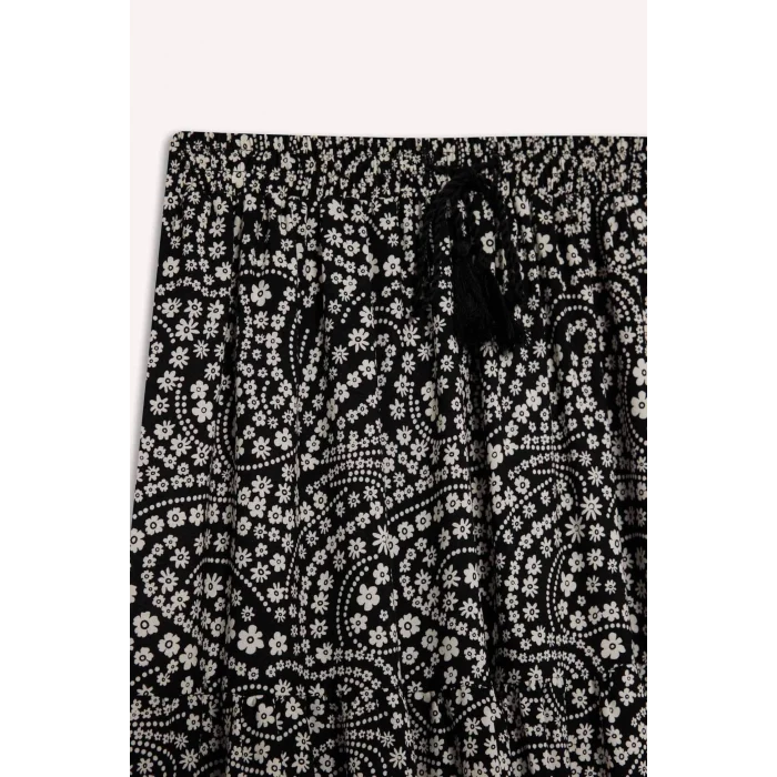 Defacto B5570 Siyah Esnek Belli Desenli Kiloş Maxi Etek