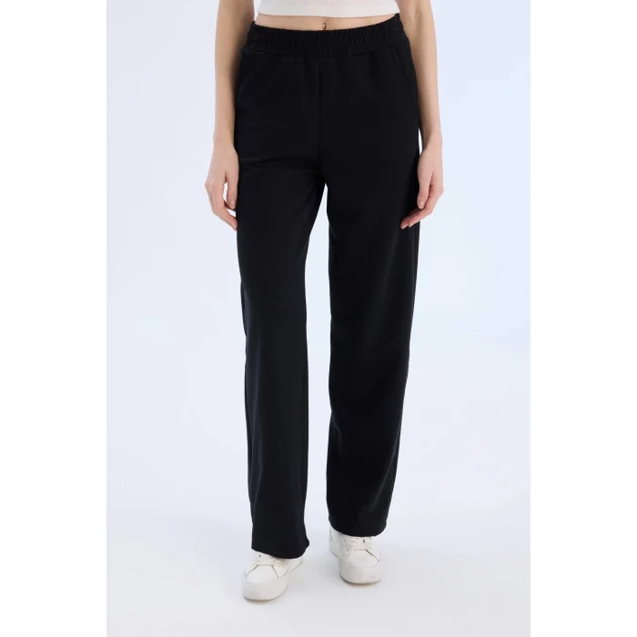 Defacto E6350 Siyah Straight Fit Cepli Esnek Belli Eşofman Altı