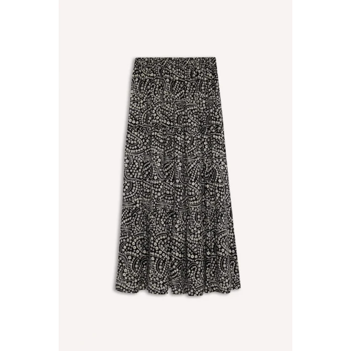 Defacto B5570 Siyah Esnek Belli Desenli Kiloş Maxi Etek