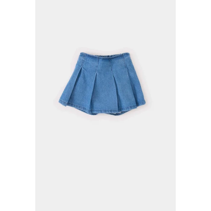 Defacto D9374 Ekru Kız Bebek 3lü Takım Bebe Yaka Uzun Kollu Tişört Beli Lastikli Jean Şort Etek Külotlu Çorap