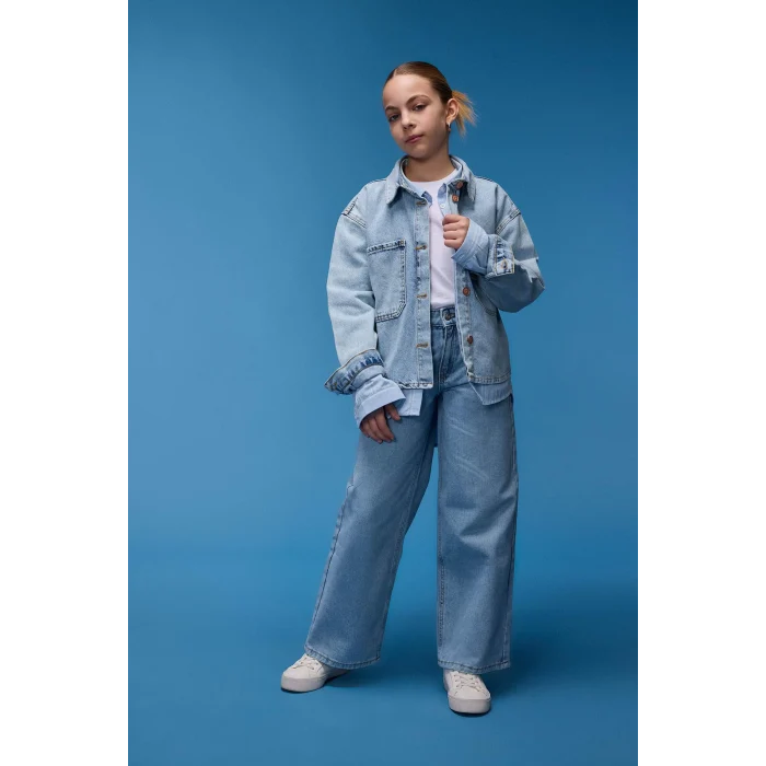 Defacto D7093 Mavi Kız Çocuk Wide Leg Geniş Paça Jean Pantolon