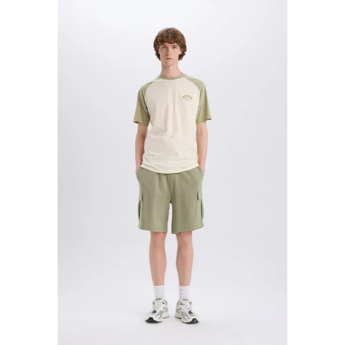 Defacto D5569 Haki Boxy Fit Bisiklet Yaka Baskılı Kısa Kollu Tişört
