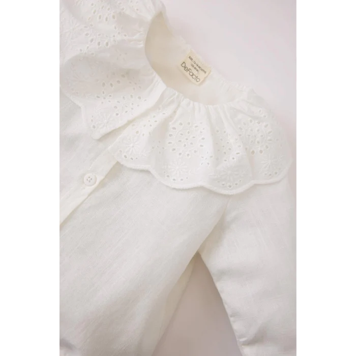 Defacto D9383 Ekru Kız Bebek Dantel Yaka Flamlı Poplin Uzun Kollu Gömlek