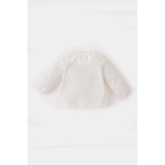 Defacto D9383 Ekru Kız Bebek Dantel Yaka Flamlı Poplin Uzun Kollu Gömlek