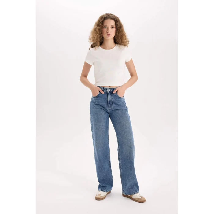 Defacto D7961 Mavi 90s Wide Leg Yüksek Bel Geniş Paça Uzun Jean Pantolon