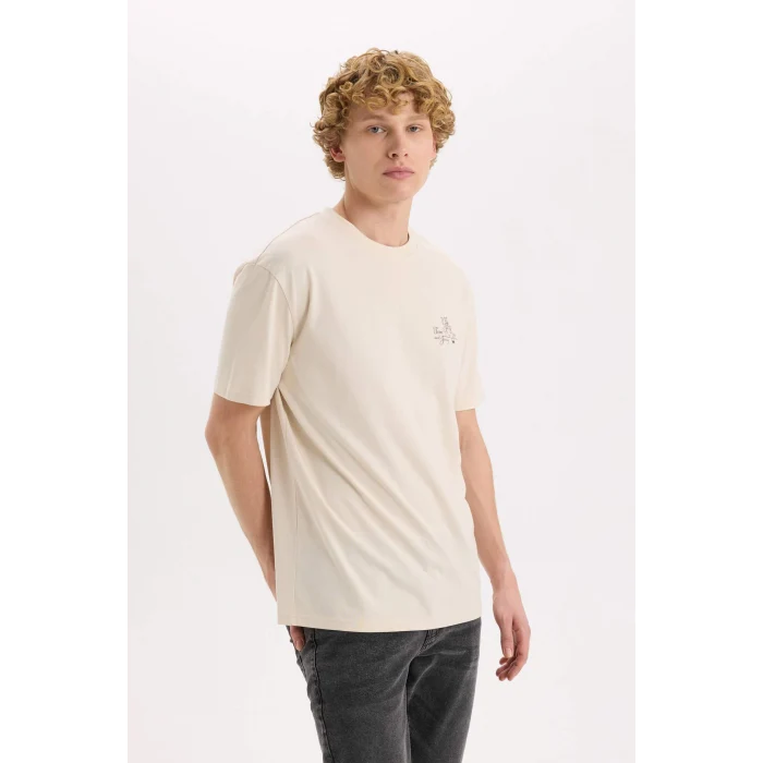 Defacto D6789 Bej Tom & Jerry Regular Fit Bisiklet Yaka Sırt Baskılı Kısa Kollu Tişört