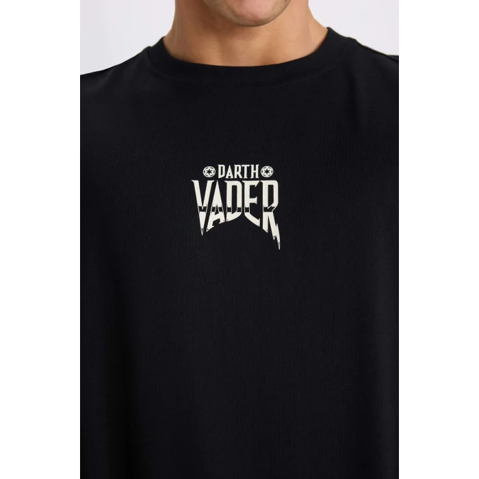 Defacto D6786 Siyah Star Wars Boxy Fit Bisiklet Yaka Sırt Baskılı Kısa Kollu Tişört