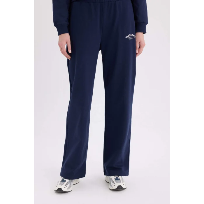 Defacto E6080 Lacivert Wide Leg Kışlık Eşofman Altı Baskılı Beli Lastikli Geniş Bol Paça