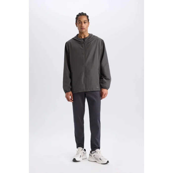 Defacto D6180 Antrasit DeFactoFit Su İtici Regular Fit Kapüşonlu File Astarlı Fermuarlı Dokuma Mevsimlik Baharlık Mont