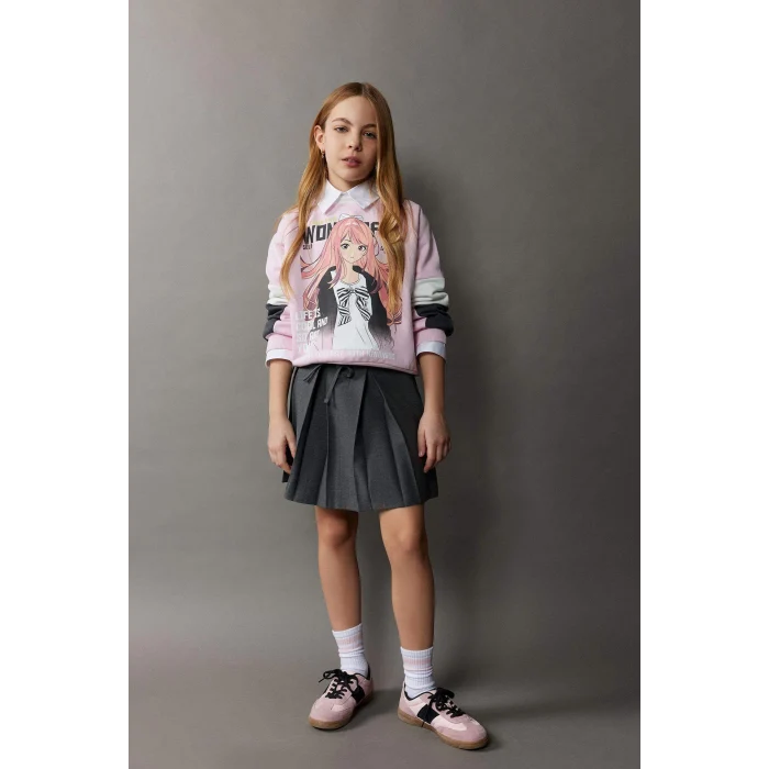 Defacto D9341 Gri Kız Çocuk Pileli Etek