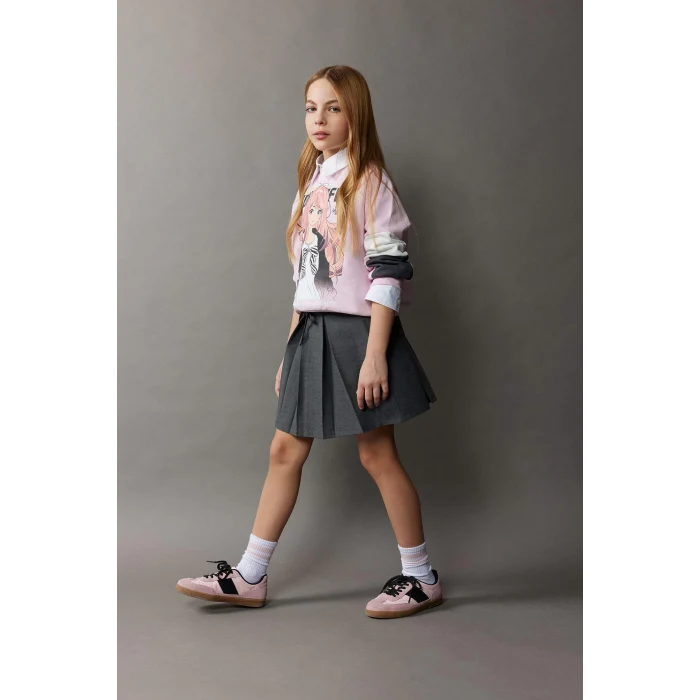 Defacto D9341 Gri Kız Çocuk Pileli Etek