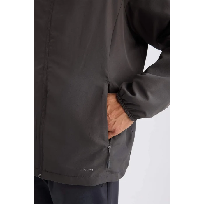 Defacto D6180 Antrasit DeFactoFit Su İtici Regular Fit Kapüşonlu File Astarlı Fermuarlı Dokuma Mevsimlik Baharlık Mont