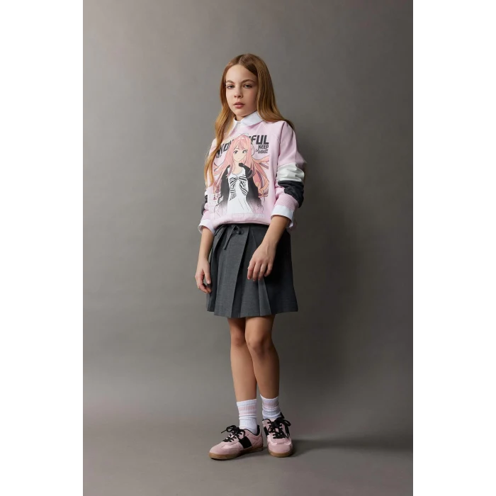 Defacto D9341 Gri Kız Çocuk Pileli Etek