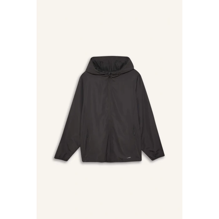 Defacto D6180 Antrasit DeFactoFit Su İtici Regular Fit Kapüşonlu File Astarlı Fermuarlı Dokuma Mevsimlik Baharlık Mont