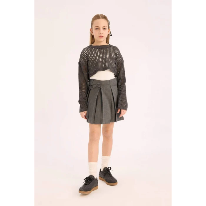 Defacto D9341 Gri Kız Çocuk Pileli Etek