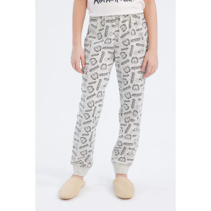 Defacto E2223 Pembe Kız Çocuk Garfield Pijama Takımı Kısa Kollu Üst Beli Lastikli Uzun Alt