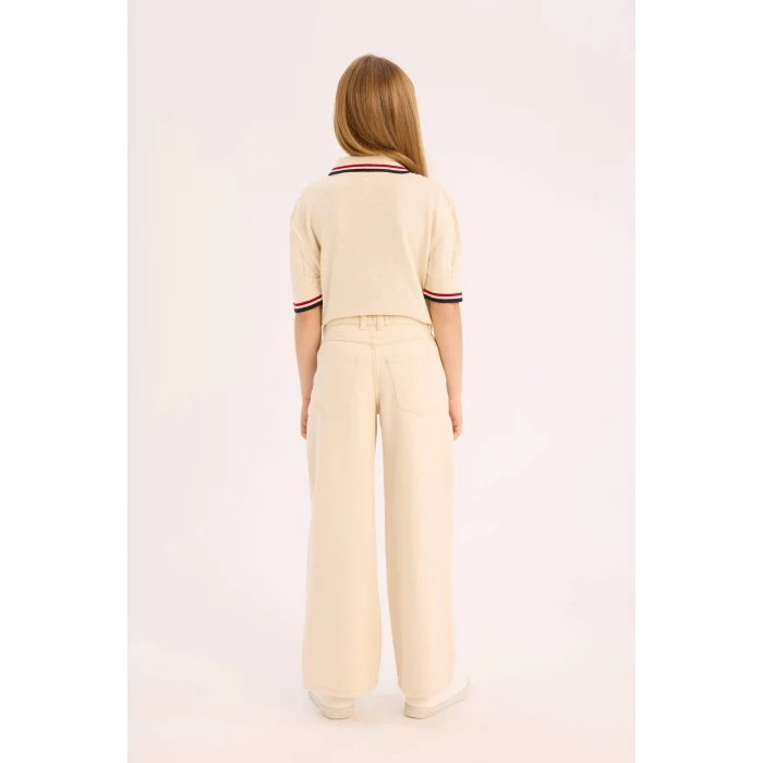 Defacto D7098 Ekru Kız Çocuk Wide Leg Geniş Paça Pamuklu Pantolon