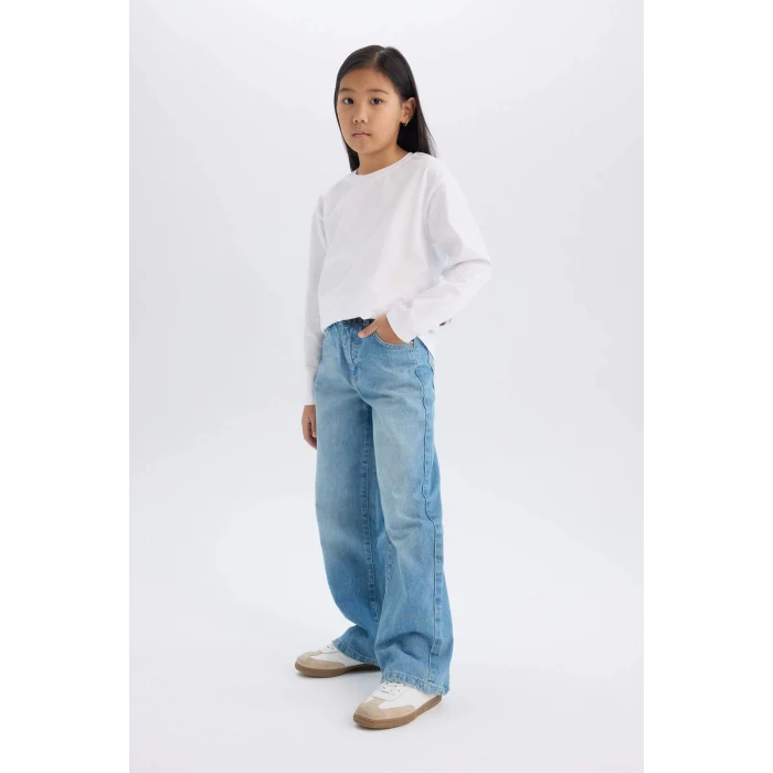 Defacto D9157 Mavi Kız Çocuk Wide Leg Geniş Paça Jean Pantolon