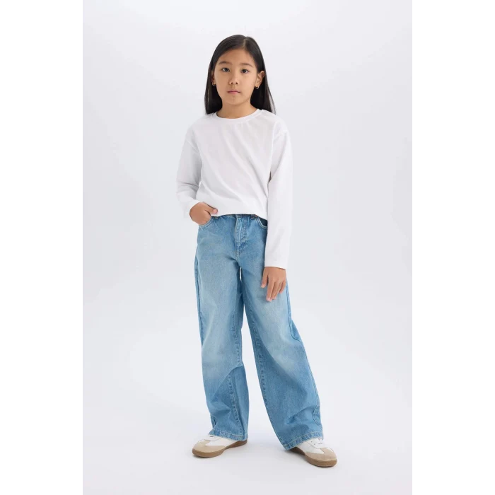 Defacto D9157 Mavi Kız Çocuk Wide Leg Geniş Paça Jean Pantolon