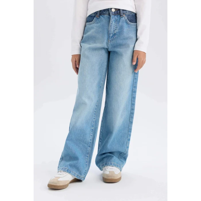 Defacto D9157 Mavi Kız Çocuk Wide Leg Geniş Paça Jean Pantolon