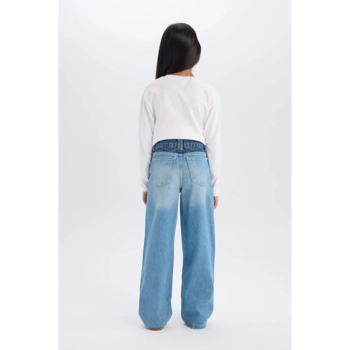 Defacto D9157 Mavi Kız Çocuk Wide Leg Geniş Paça Jean Pantolon
