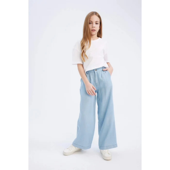 Defacto D7103 Mavi Kız Çocuk Wide Leg Geniş Bol Paça Jean Pantolon
