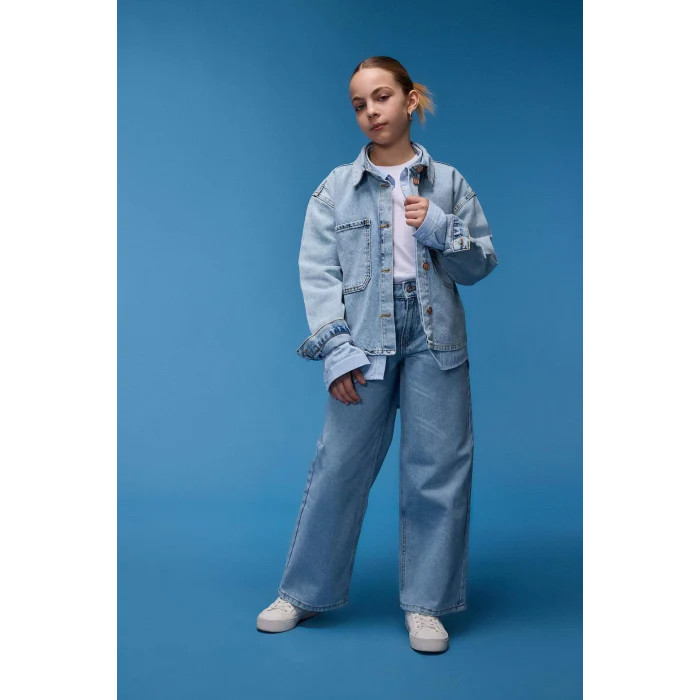 Defacto D9699 Mavi Kız Çocuk Pamuklu Jean Ceket