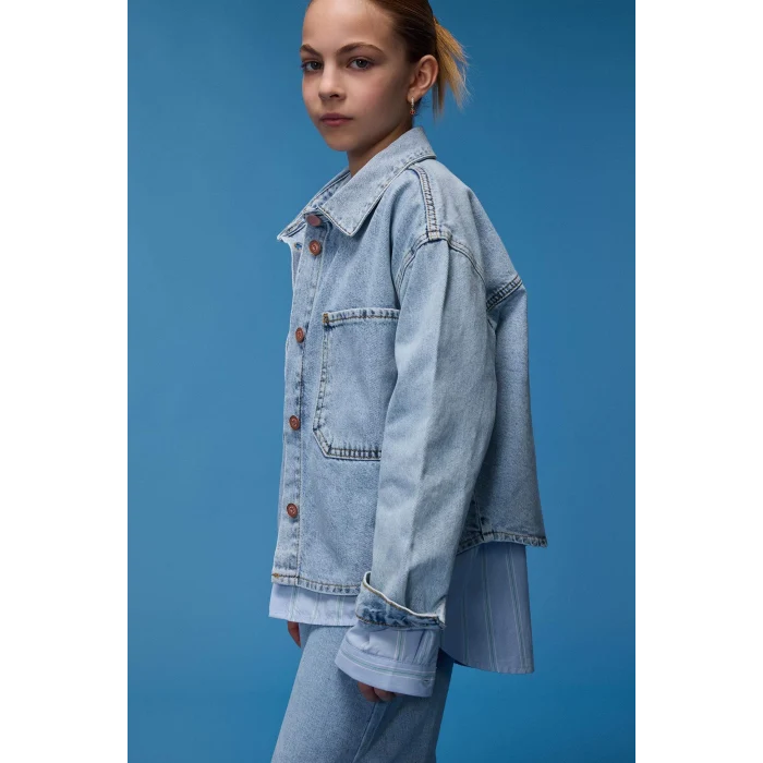 Defacto D9699 Mavi Kız Çocuk Pamuklu Jean Ceket