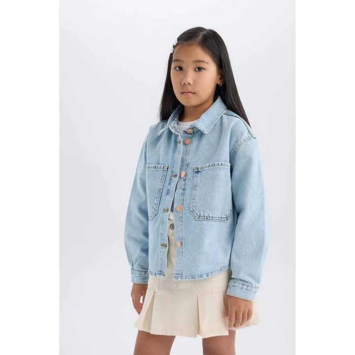 Defacto D9699 Mavi Kız Çocuk Pamuklu Jean Ceket