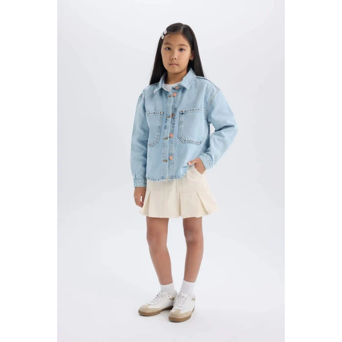 Defacto D9699 Mavi Kız Çocuk Pamuklu Jean Ceket