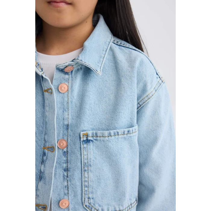Defacto D9699 Mavi Kız Çocuk Pamuklu Jean Ceket
