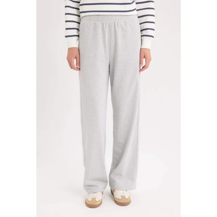 Defacto E6350 Gri Straight Fit Cepli Esnek Belli Eşofman Altı