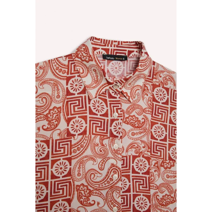 Defacto C9621 Turuncu Regular Fit Desenli Kısa Kollu Gömlek