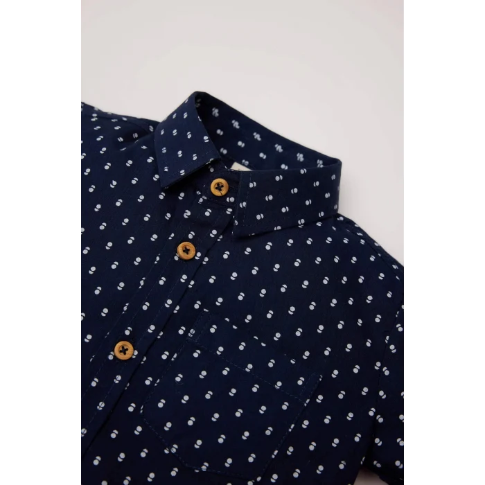 Defacto D9337 Lacivert Erkek Bebek 2li Takım Desenli Gömelk Beli Lastikli Pantolon