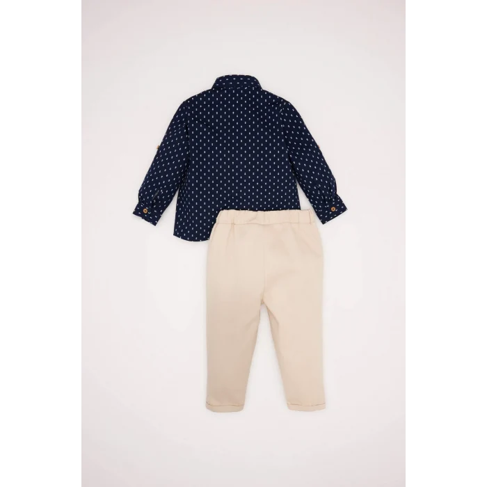 Defacto D9337 Lacivert Erkek Bebek 2li Takım Desenli Gömelk Beli Lastikli Pantolon