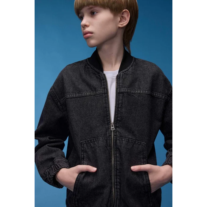 Defacto D6538 DENIM Erkek Çocuk Kolej Yaka Bomber Jean Ceket